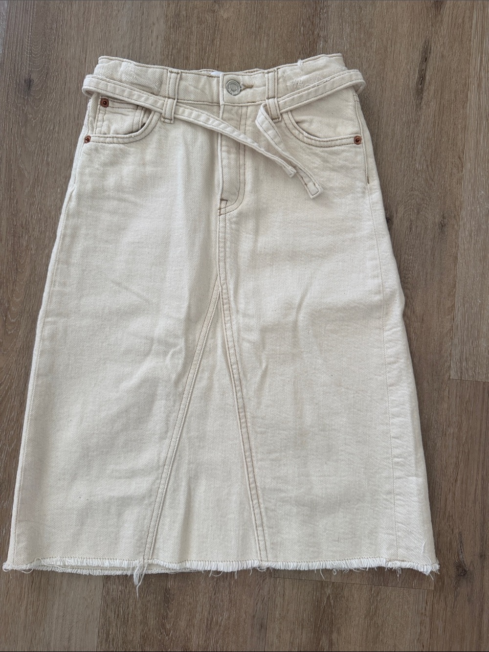 ZARA Girls Denim Midi Beige Skirt (8)